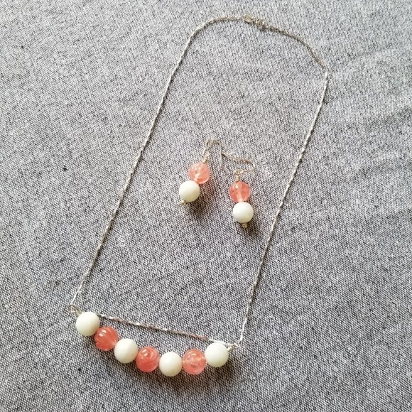 New Sterling Silver and gemstone necklace and earrings with carved cherry quartz - Picture 5 of 5